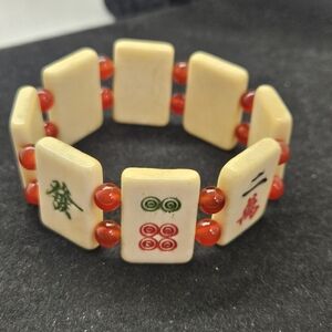 Vintage mahjong tile bone stretch bracelet